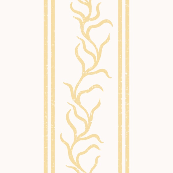 Leafy Vine & Double Stripes - Butter Yellow