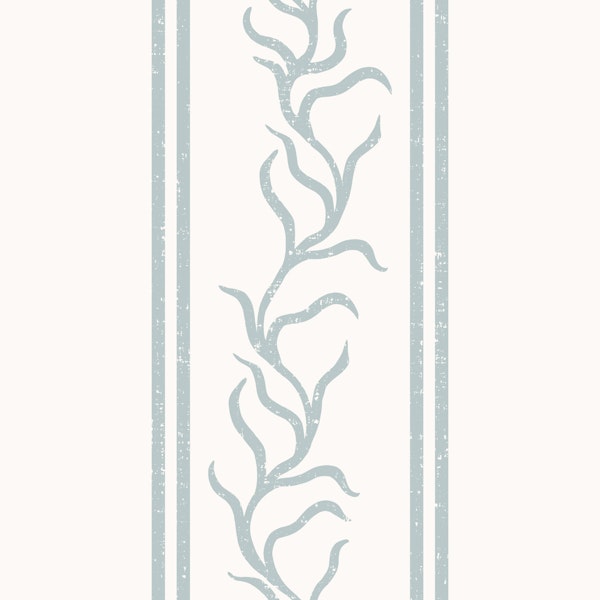 Leafy Vine & Double Stripes - Dusty Blue
