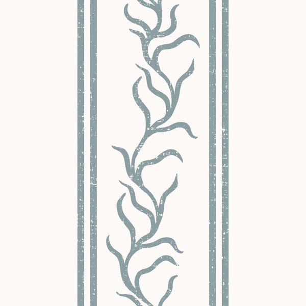 Leafy Vine & Double Stripes - Stone Blue