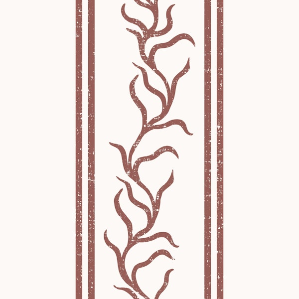Leafy Vine & Double Stripes -Terracotta Brown
