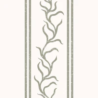 Leafy Vine & Double Stripes - Grey Green wallpaper