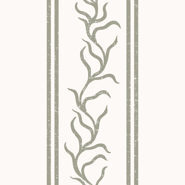Leafy Vine & Double Stripes - Grey Green