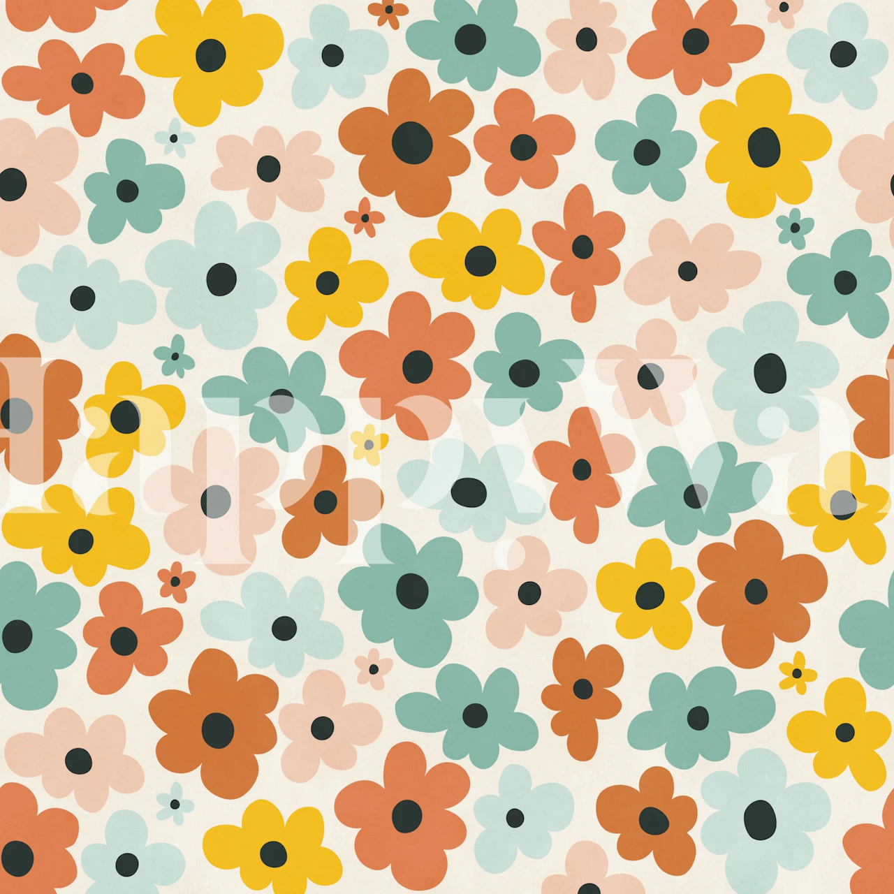 Retro mod flower wallpaper in a bright room