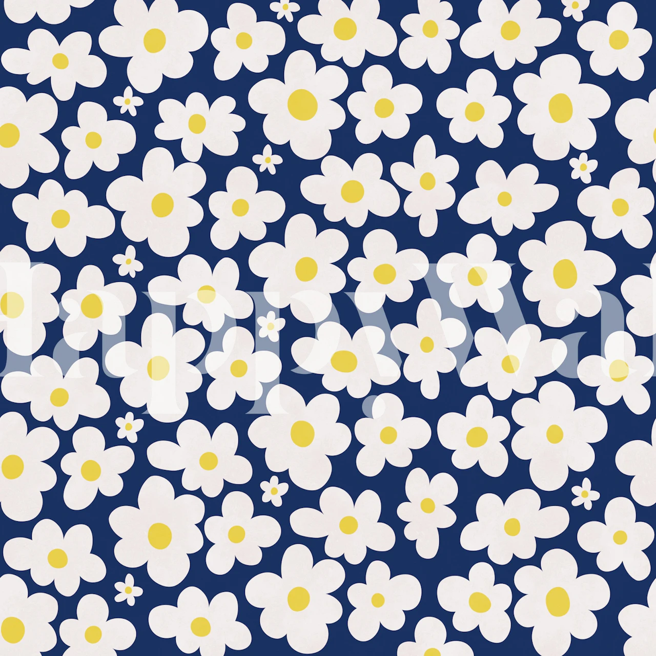 Navy daisy wallpaper in a room