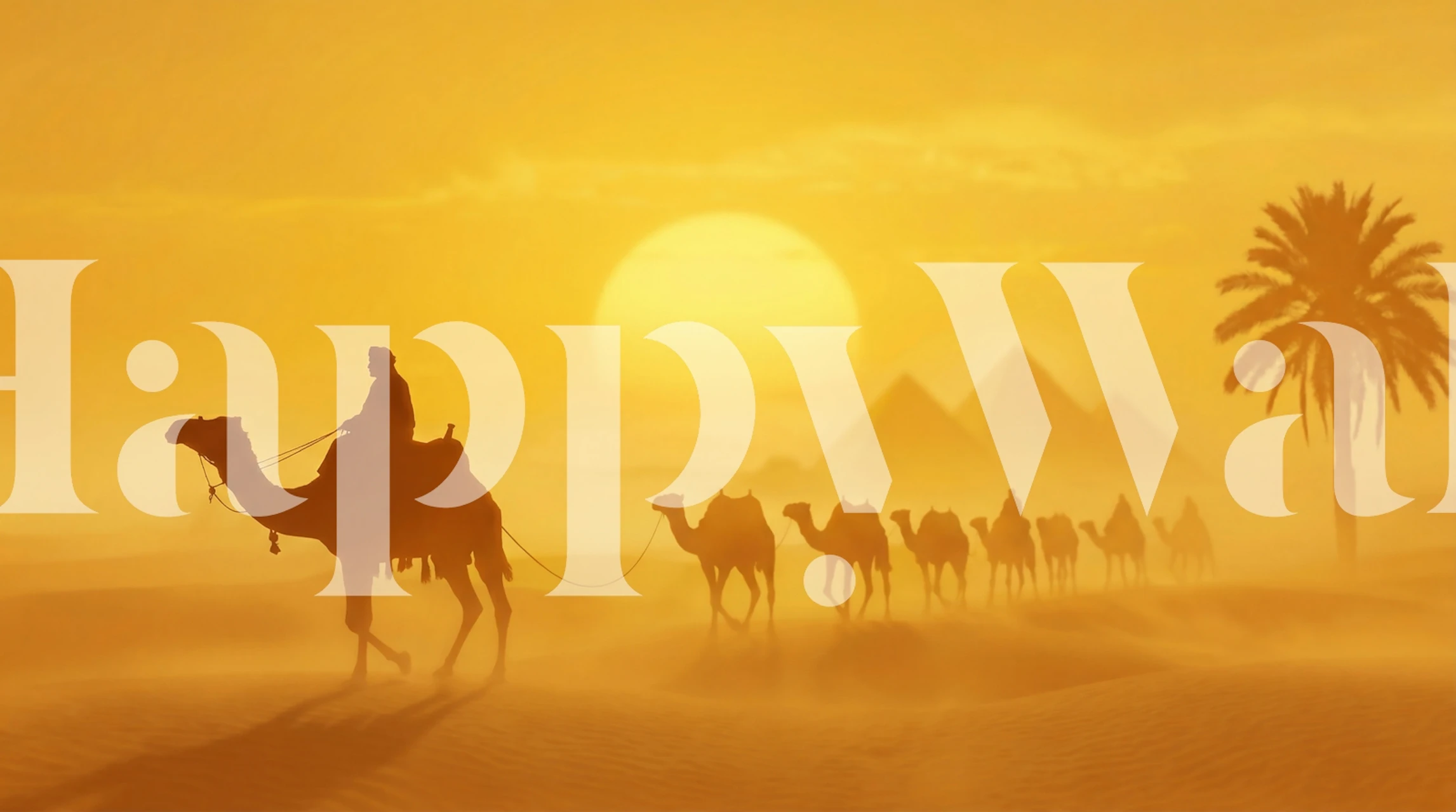 Desert caravan wallpaper in a warm sunset room