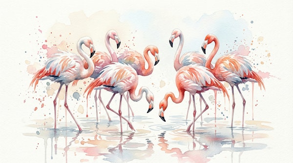 Watercolor Flamingo Flock