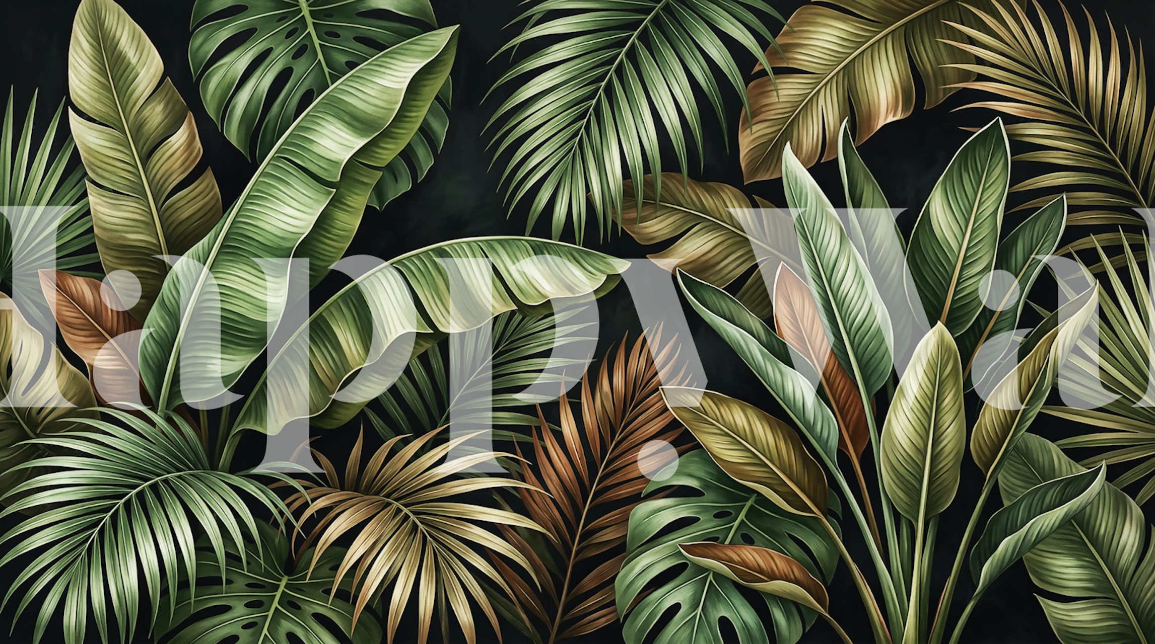 Botanical jungle green wallpaper in a room