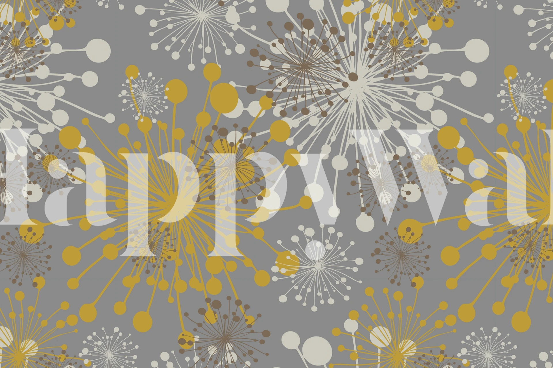 Floral pattern featuring yellow and white dandelions on grey background wallpaper