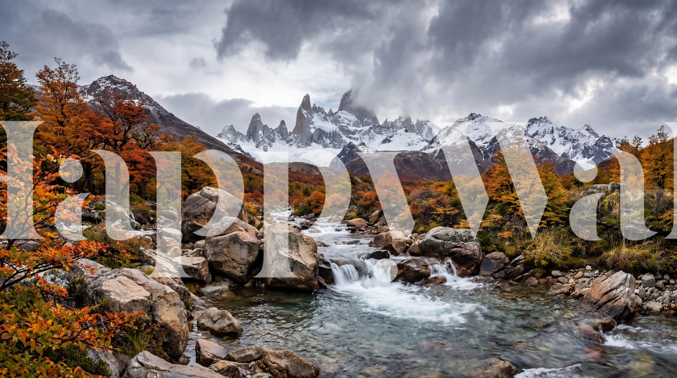 Moody mountain valley wallpaper in a living room