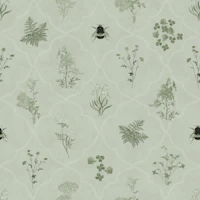 Botanical Wildflowers & Bees - Sage Green tapete