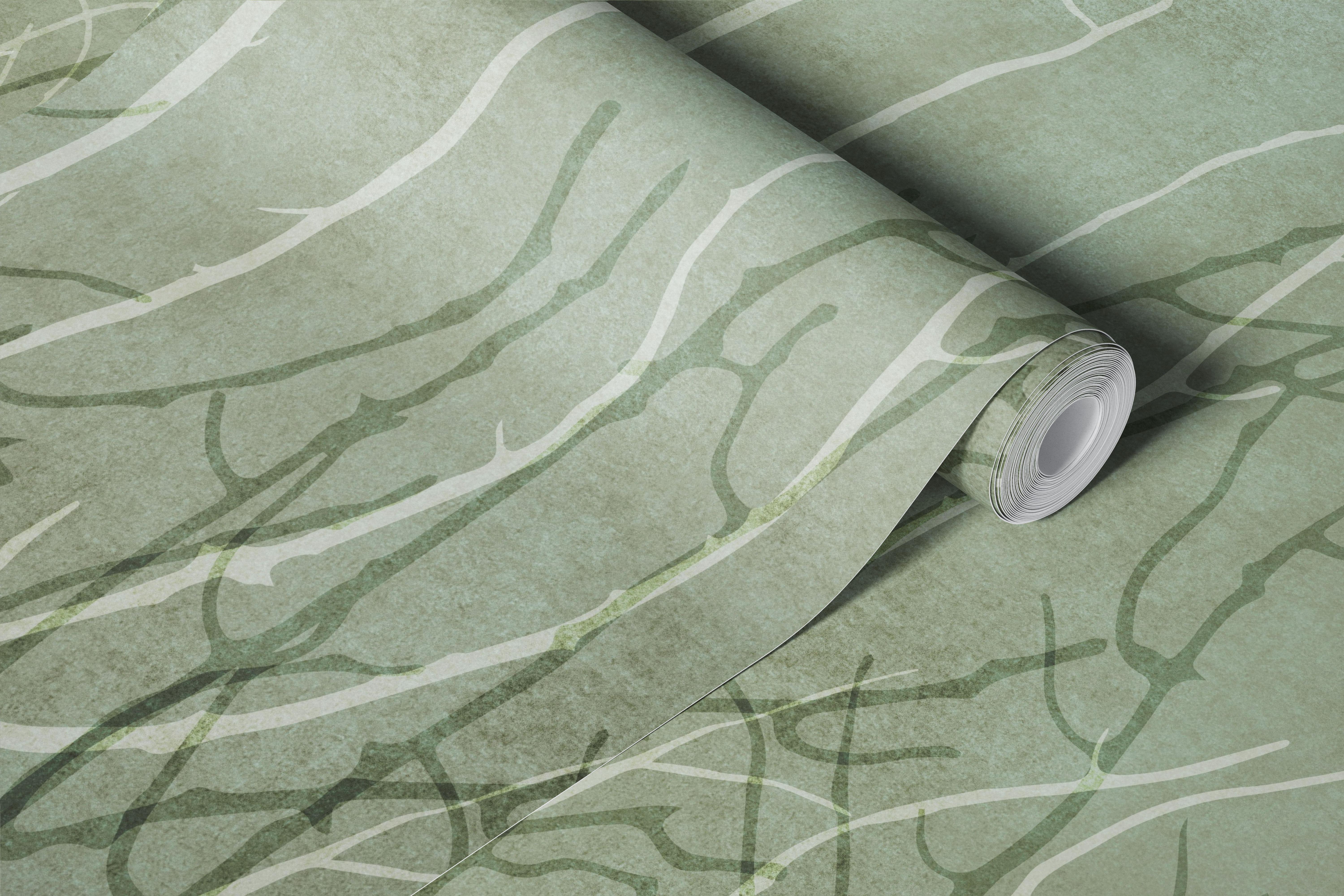 Sea fan coral wallpaper in a muted sage room