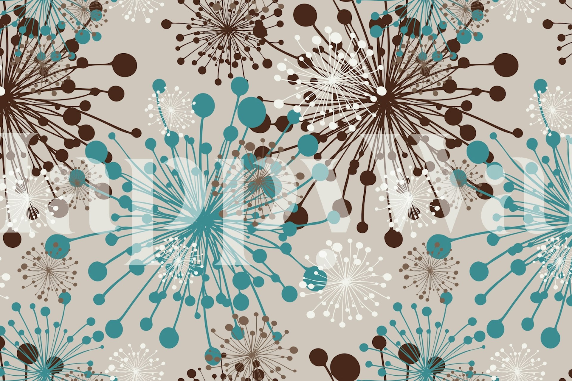 Dandelions grey teal brown tapeta w pokoju