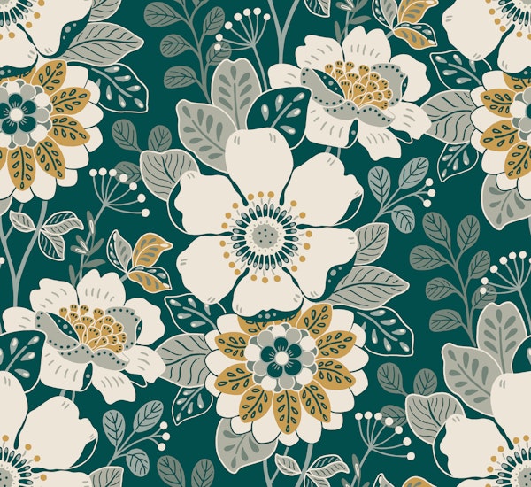 Deep Teal Moody Floral