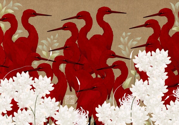 Chinese Crane Birds Landscape