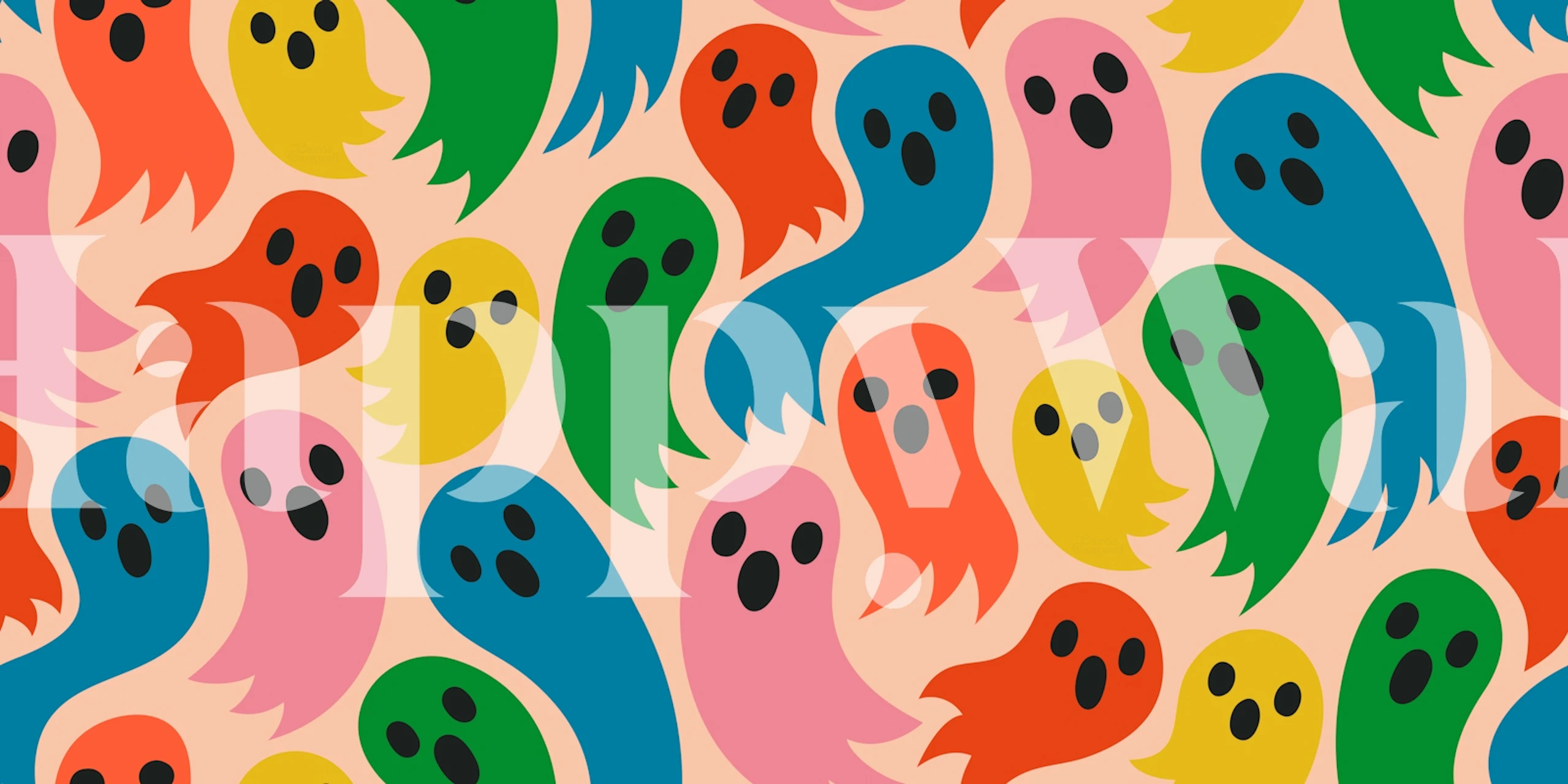 Spooky Ghosts - Bright Rainbow on Pink wallpaper
