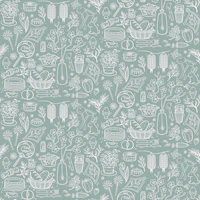 Japanese Garden party turquoise wallpaper