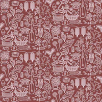 Japanese Garden party burgundy wallpaper