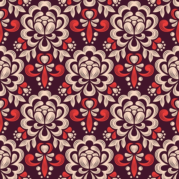 Vintage Damask Peony Bloom Red