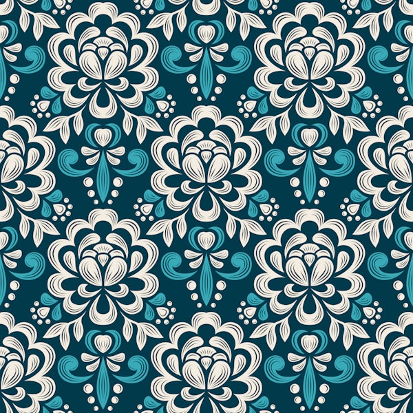 Vintage Damask Peony Bloom Blue