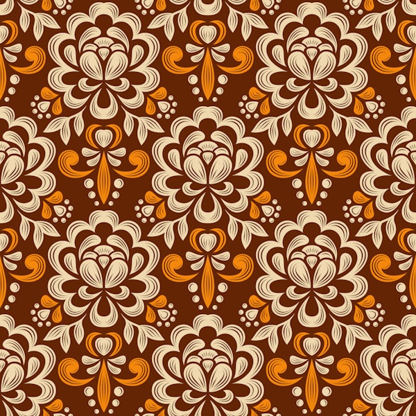 Vintage Damask Peony Bloom Brown