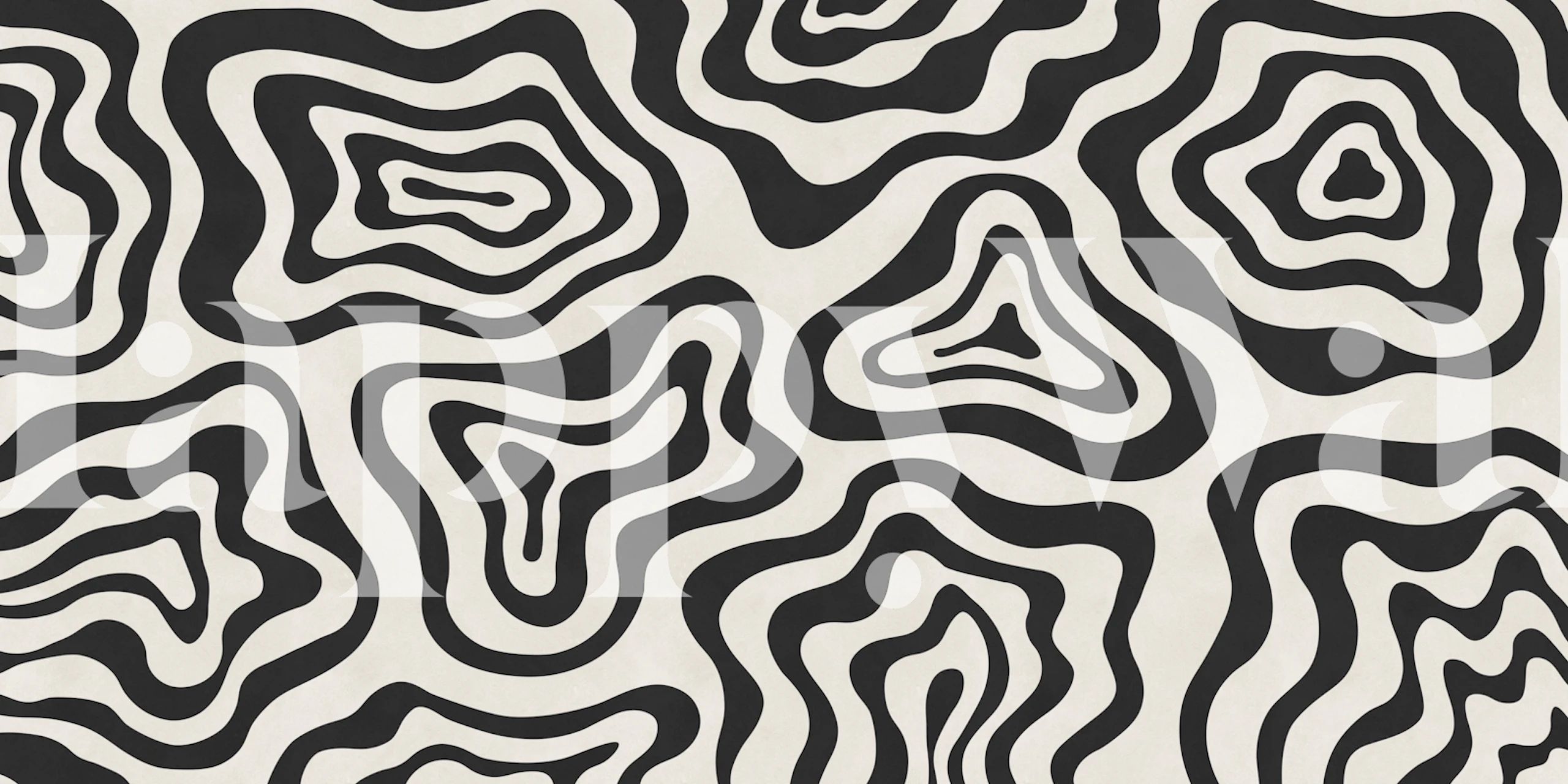 Black white topographic wallpaper in modern room