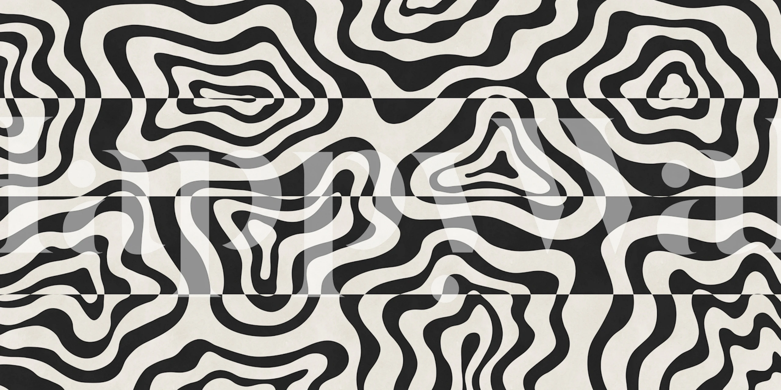 Black and white wavy contour wallpaper in a room