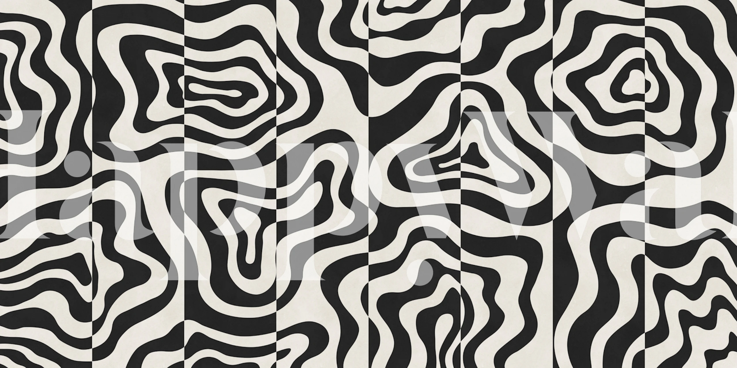 Black white wavy stripe wallpaper in a room