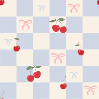 Retro Cherry Ribbon Gingham wallpaper