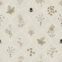 Botanical Wildflowers & Bees - Greige tapete