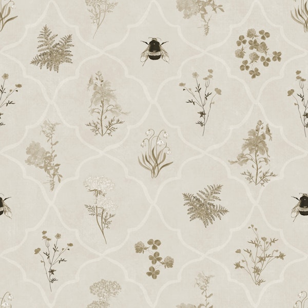Botanical Wildflowers & Bees - Greige