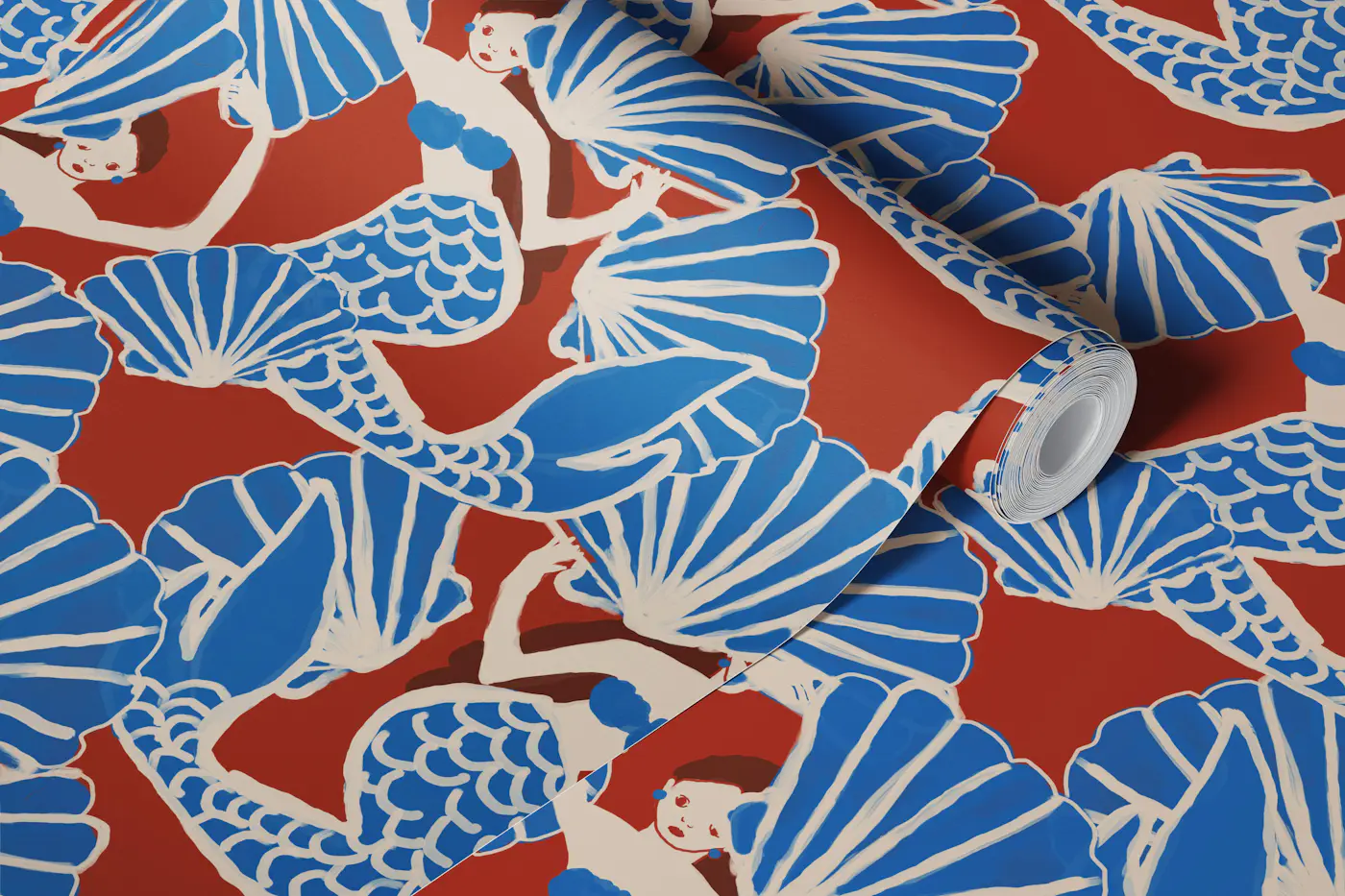 Vintage Mermaid Shell Motif wallpaper roll