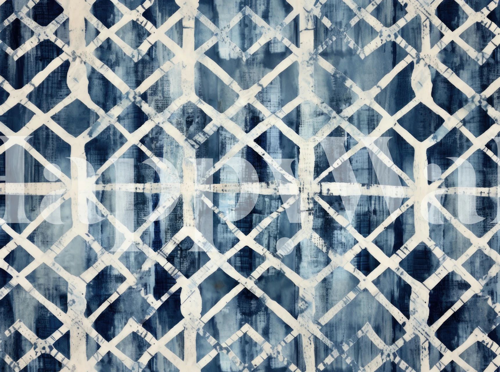 Blue shibori wallpaper in a modern room