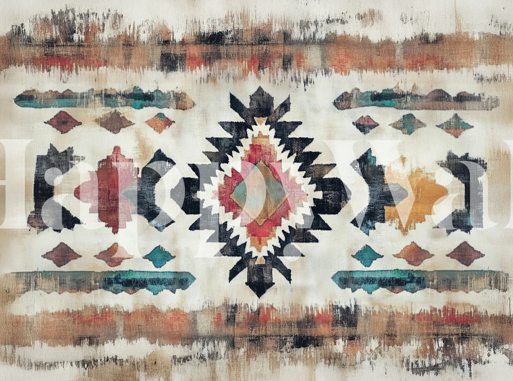 Watercolor ikat wallpaper in a styled room