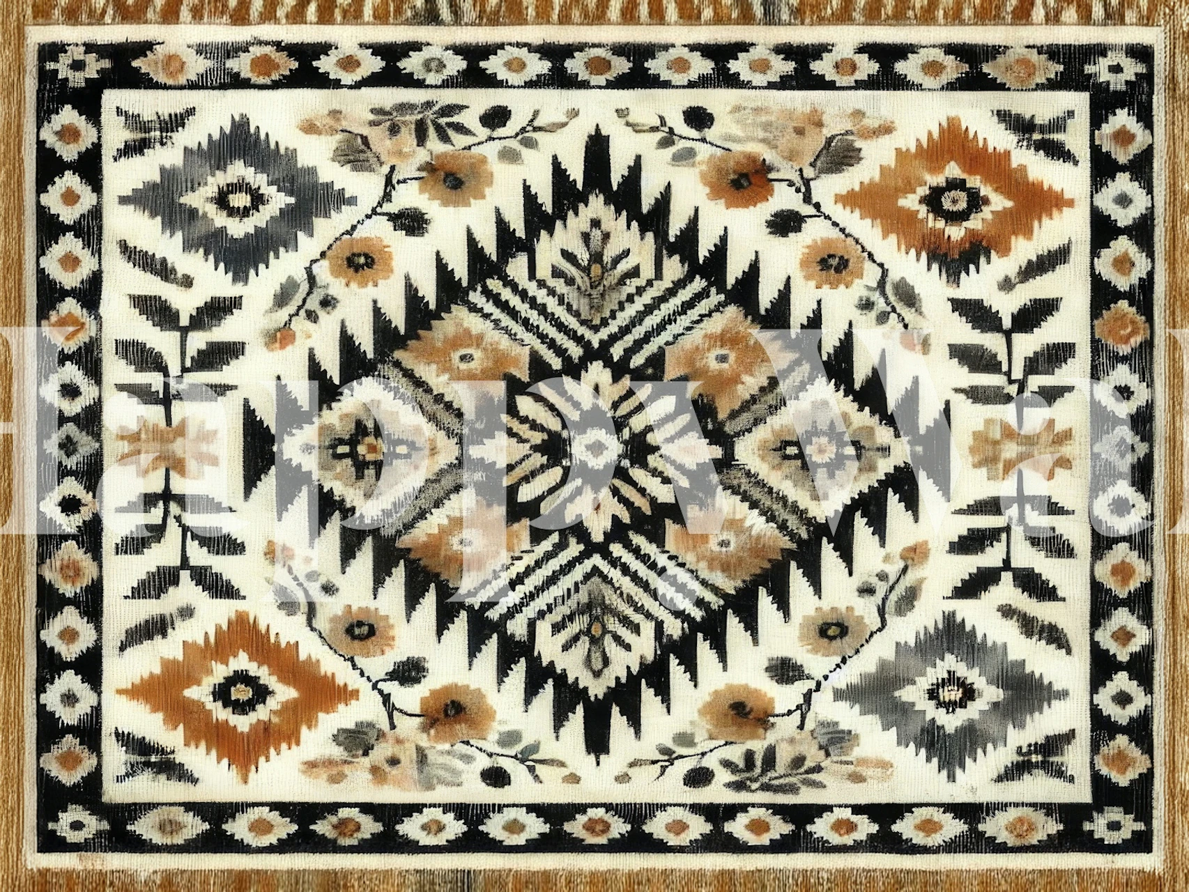 Boho kilim wallpaper in a cozy room