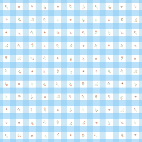 Blue Gingham with Tiny Flowers