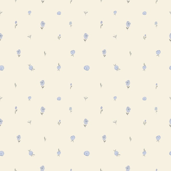 Blue Rosebuds on Cream