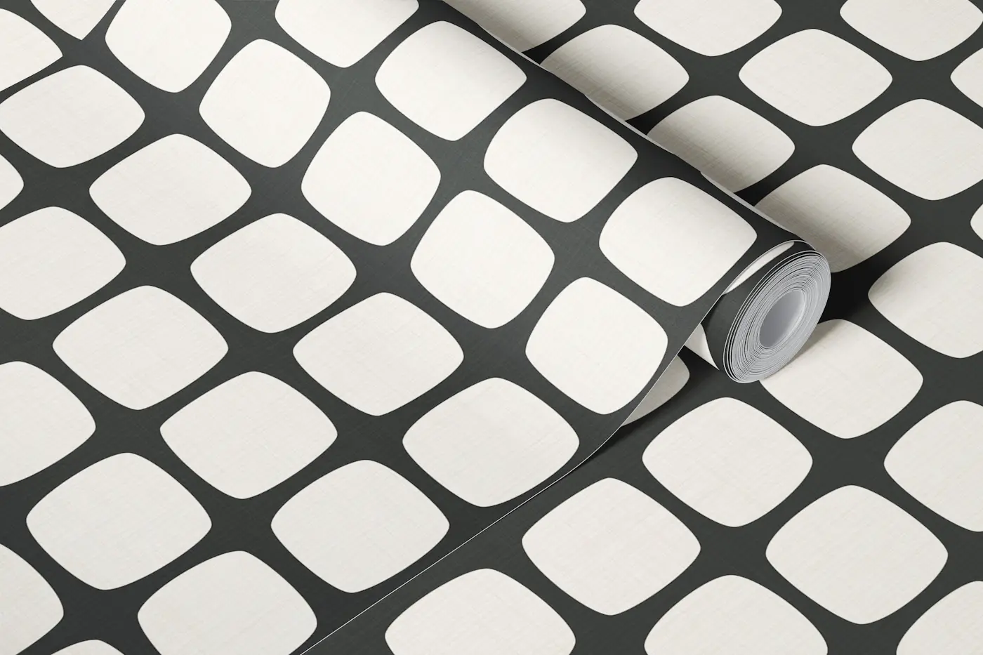 Retro Mod Rounded Squares - black and white wallpaper roll