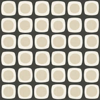 Retro Mod Rounded Squares - black beige tapety