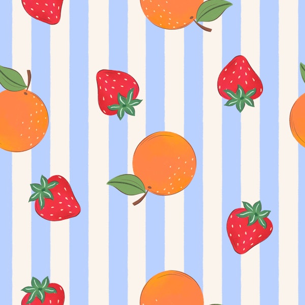 Summer strawberries and oranges with stripes