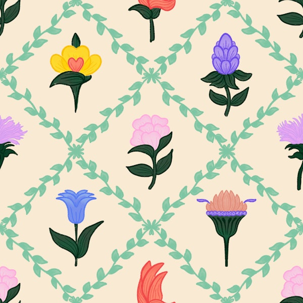 Whimsical Wildflower Lattice teal
