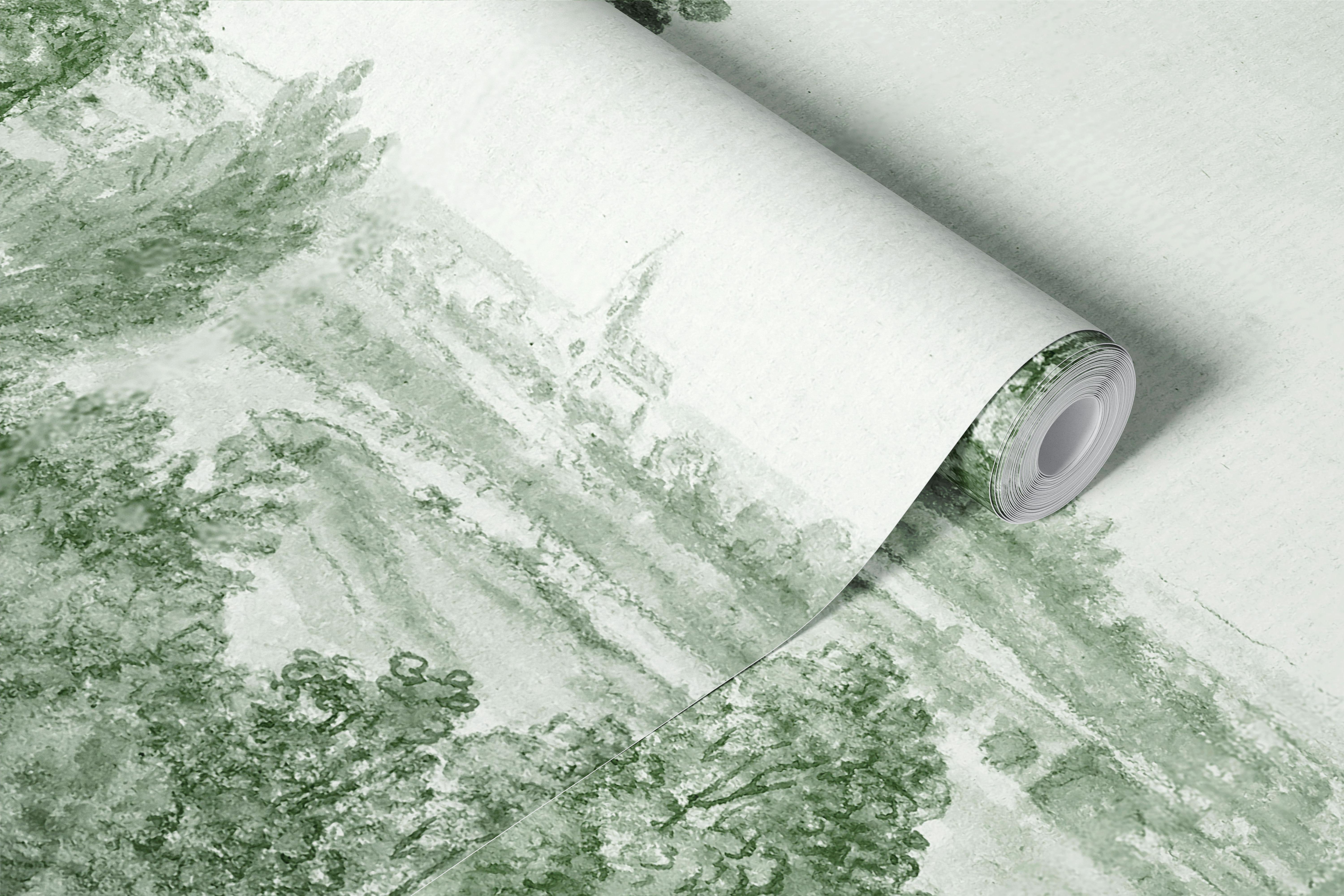 Green palace park landscape wallpaper in room