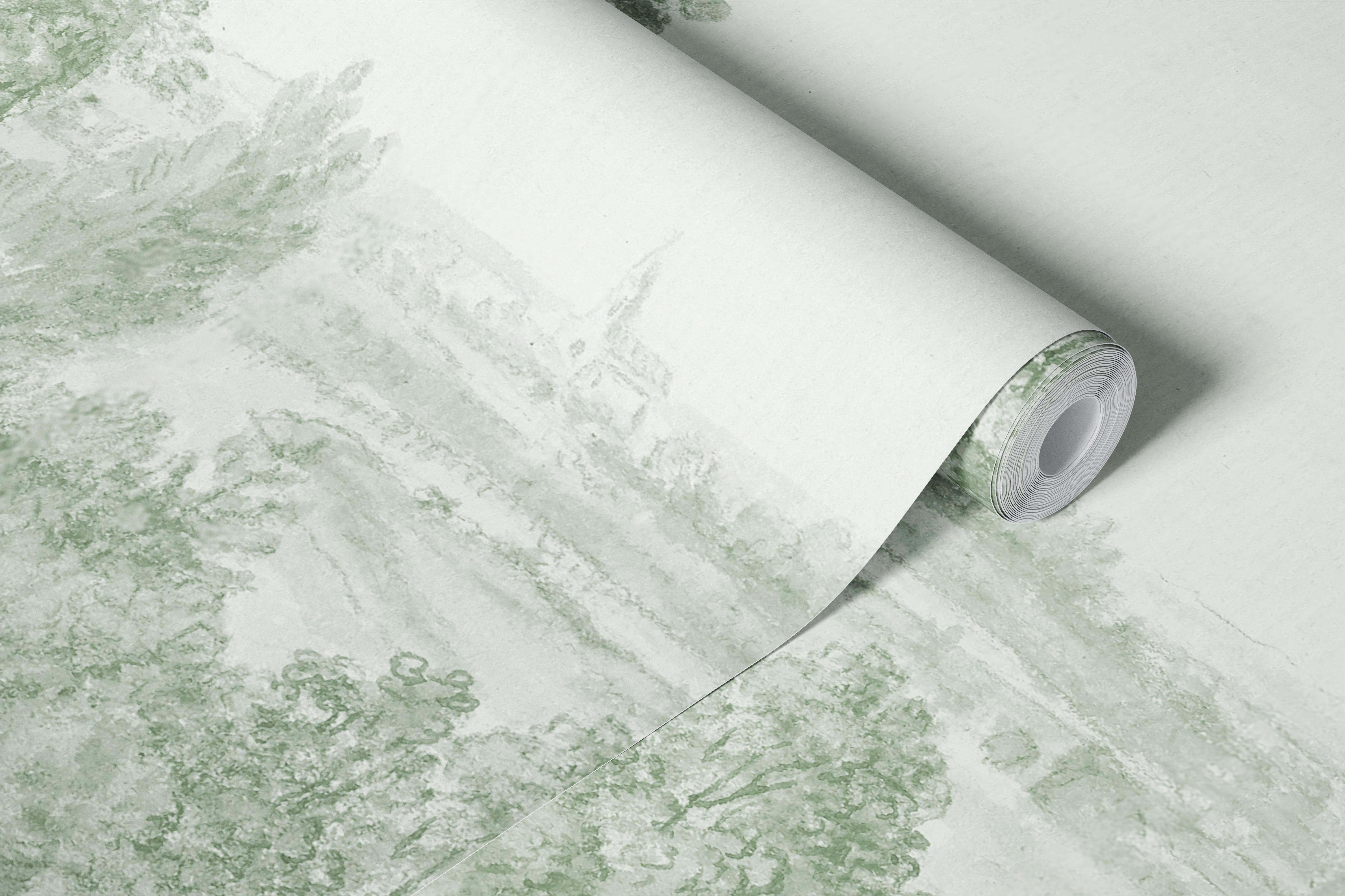 Soft green palace park landscape wallpaper in room