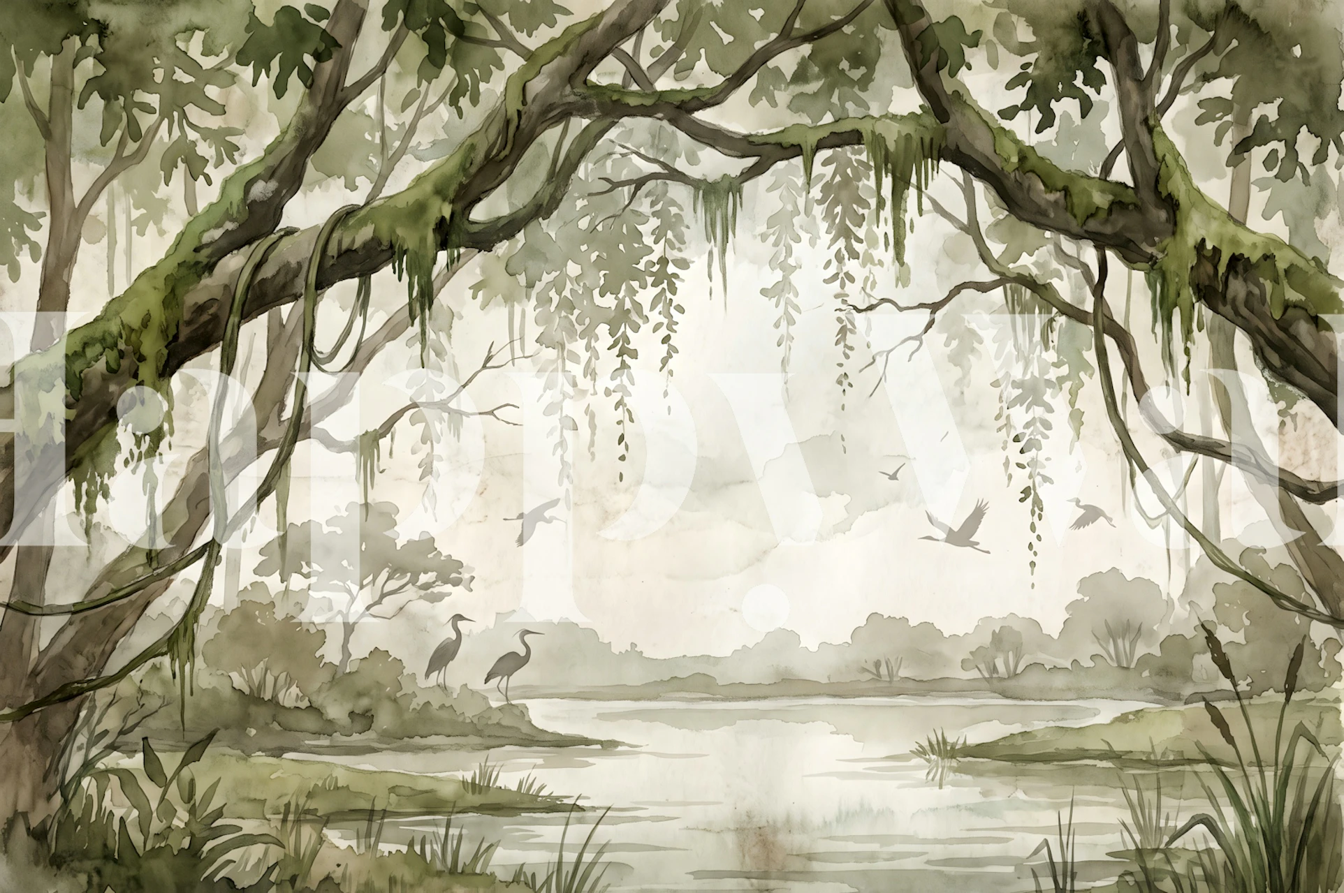 Wetland bird wallpaper in a calm room