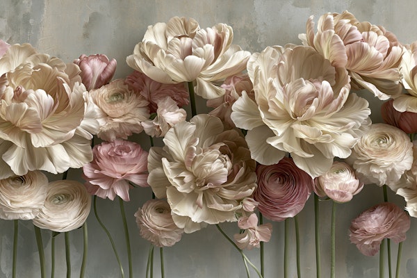 Cream Peonies on Textured Gray