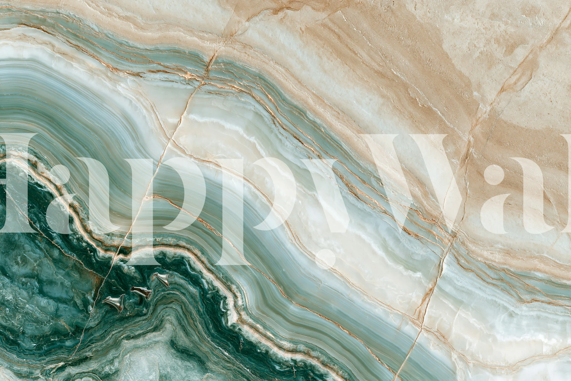 Teal and beige marble wallpaper in a room