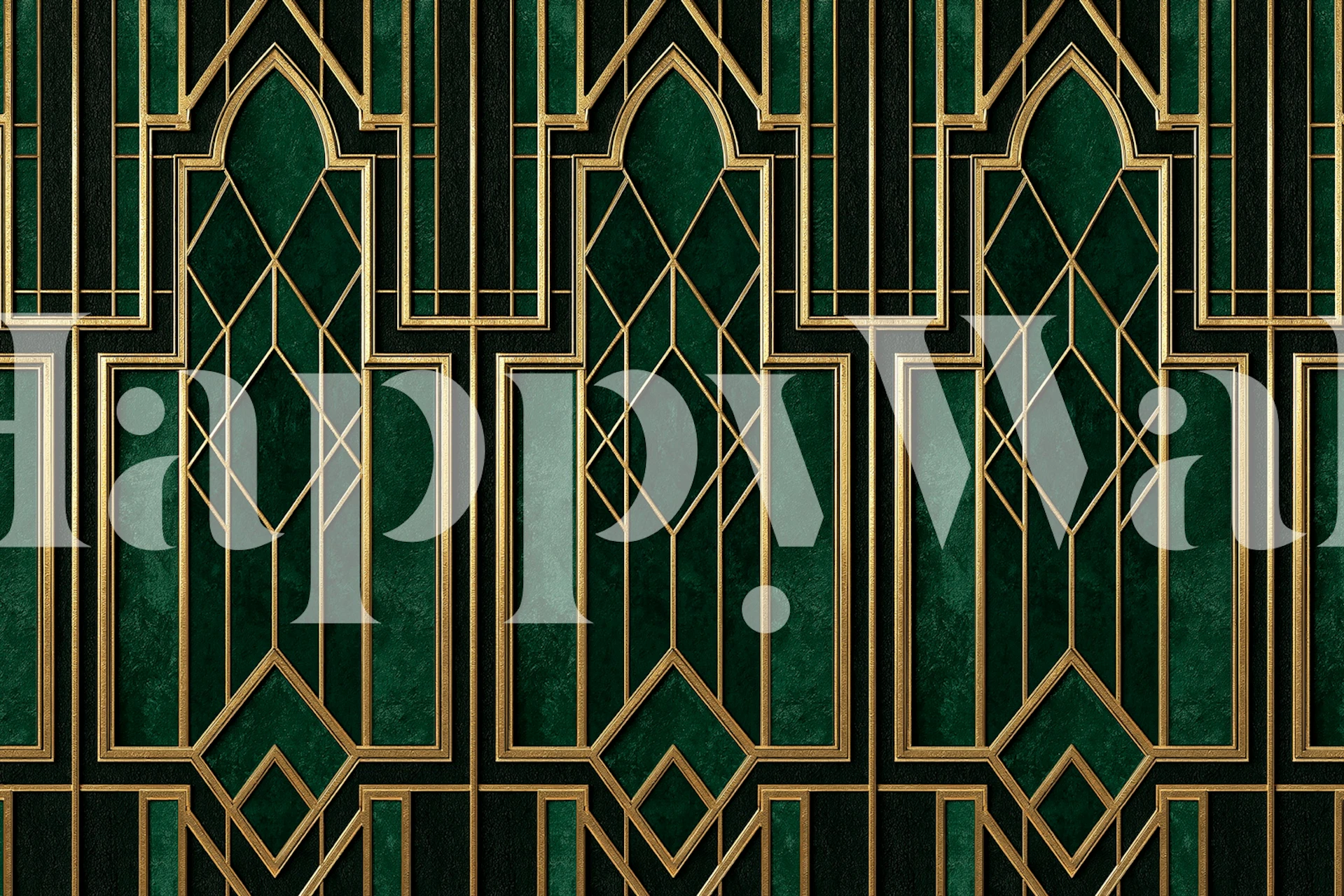 Emerald and gold art deco wallpaper in a room