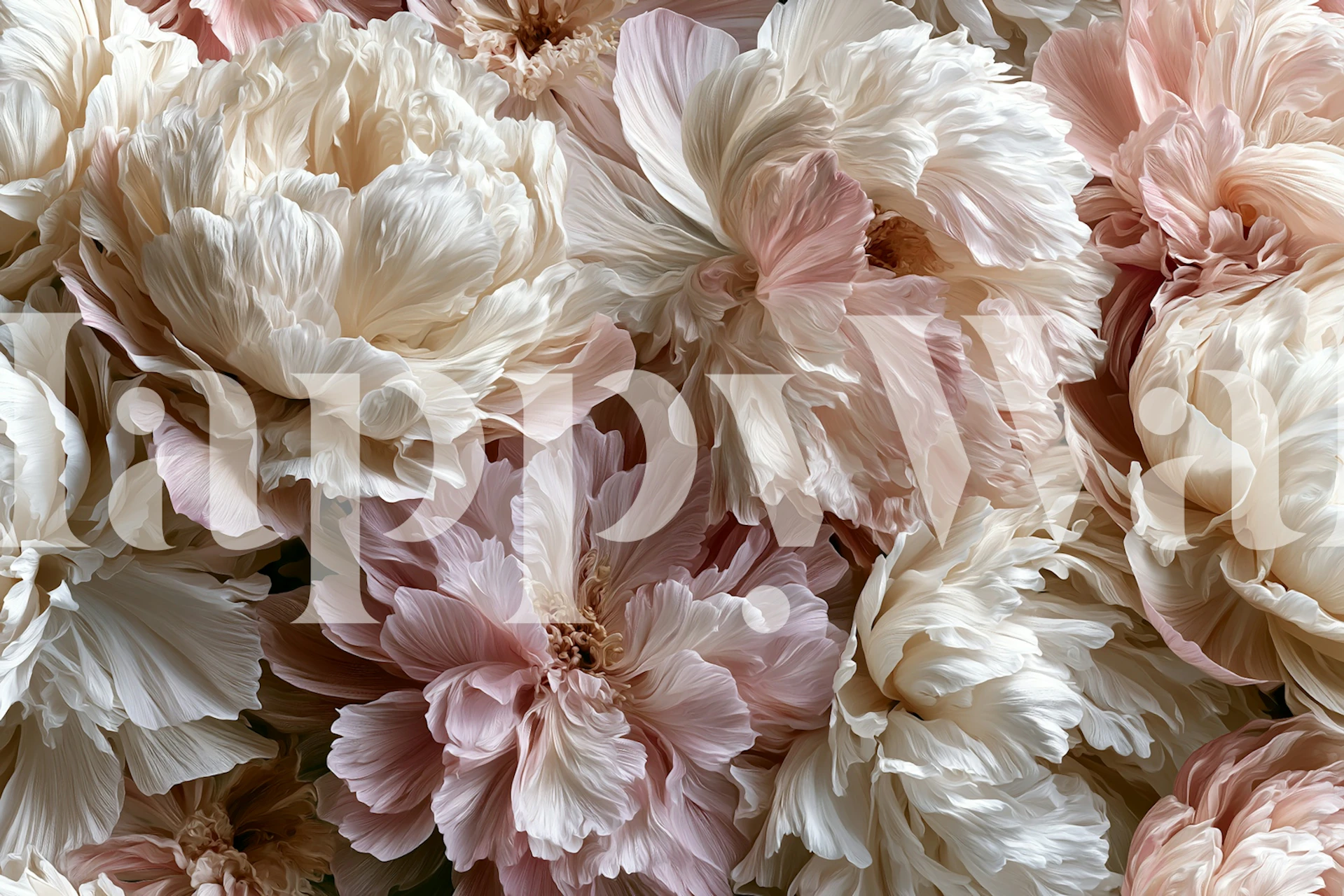 Soft cream peony wallpaper in a blush pink room
