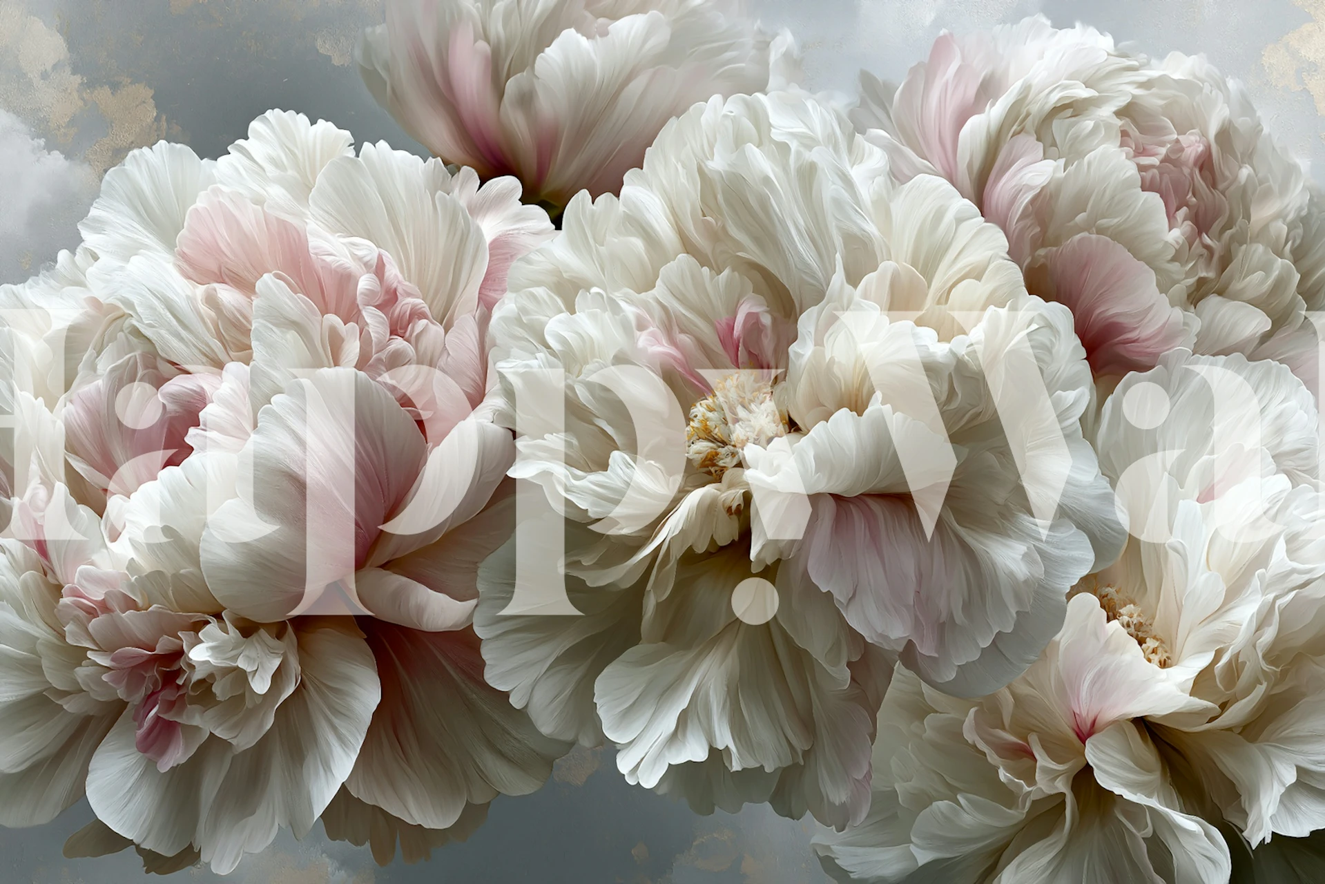Blush white peony wallpaper in a soft room