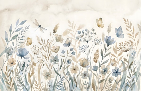 Soft Blue Beige Botanicals