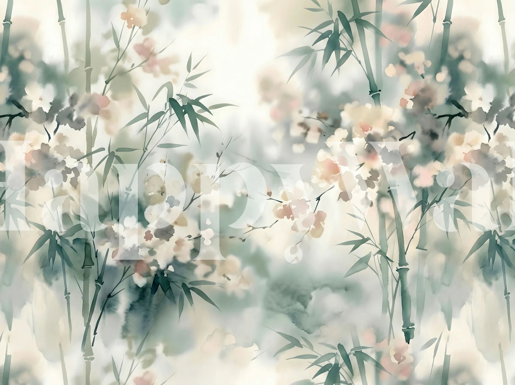 Watercolor bamboo blossom wallpaper in a room